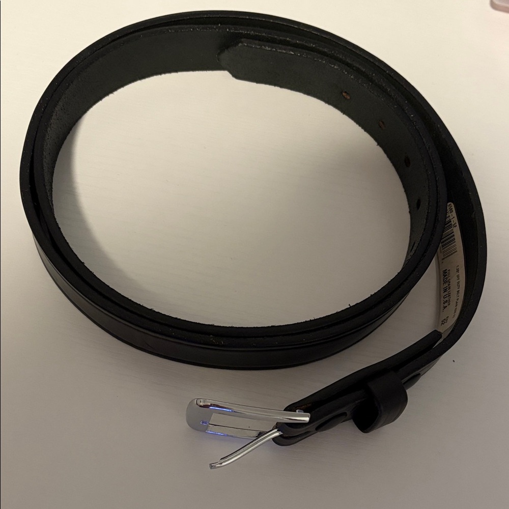 Classic Black Leather Men's Belt with Silver Buckle